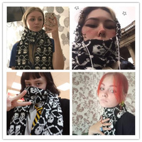 Hurtownie włochy stylowa czaszka zima dzianiny unisex kobiety mężczyźni szalik szkielet akrylowy szalik okłady z fringe czarny LL171011 2
